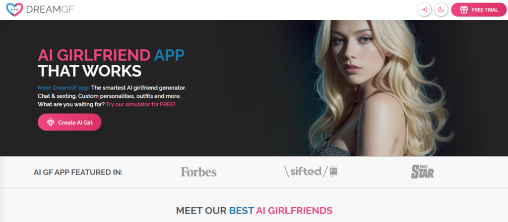 DreamGF AI Girlfriend Website