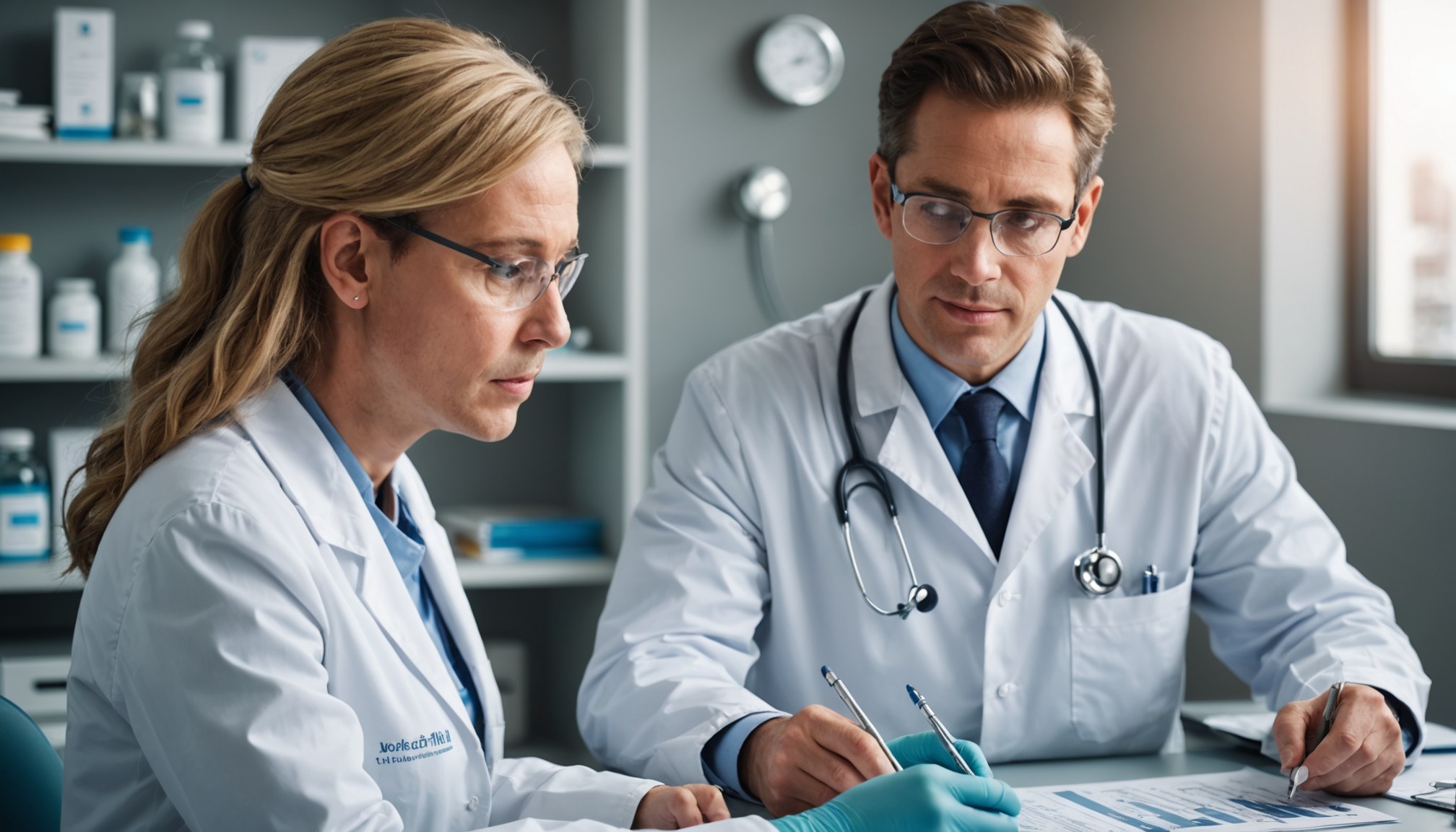 Illustration of a doctor discussing erectile dysfunction treatment options, including vardenafil, with a patient